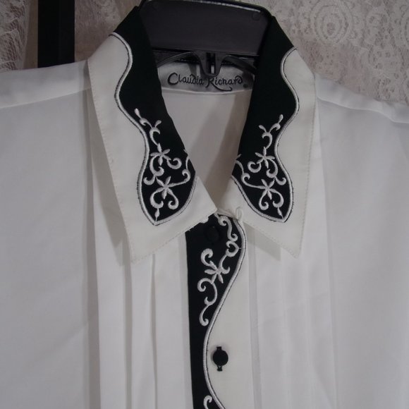 Claudia Richards, Classic Dressy Blouse, White Black, Size 10 - Picture 2 of 4